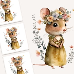 Watercolor Mouse Clipart, Watercolor Cute Mouse, Watercolor Whimsical Animal, Mouse Clipart, Whimsical Mouse Clipart, Watercolor Mouse