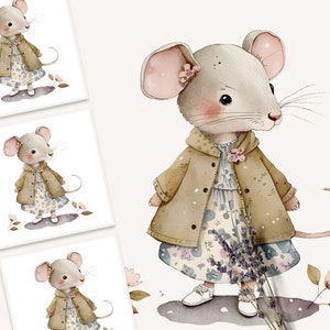Watercolor Mouse Illustration, Watercolor Cute Mouse, Watercolor Whimsical Animal, Mouse Clipart, Whimsical Mouse Clipart, Watercolor Mouse