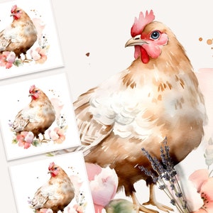 Hen Clipart, Watercolor Hen Clipart, Hen in Flowers Clipart, Watercolor Clipart, Farm Animal Clipart, Hen Graphic, Chicken Clipart