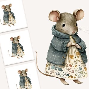 Watercolor Mouse Illustration, Watercolor Cute Mouse, Watercolor Whimsical Animal, Mouse Clipart, Whimsical Mouse Clipart, Watercolor Mouse
