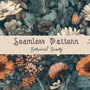 Floral Pattern, Botanical Pattern, Floral Seamless Pattern, Floral Background, Botanical Background, Seamless Repeat, Vintage Pattern