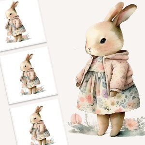 Watercolor Bunny Illustration, Watercolor Cute Bunny, Watercolor Whimsical Animal, Bunny Clipart, Whimsical Bunny Clipart, Watercolor Bunny