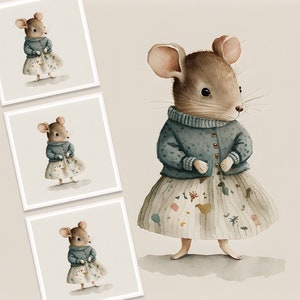 Watercolor Mouse Clipart, Watercolor Cute Mouse, Watercolor Whimsical Animal, Mouse Clipart, Whimsical Mouse Clipart, Watercolor Mouse