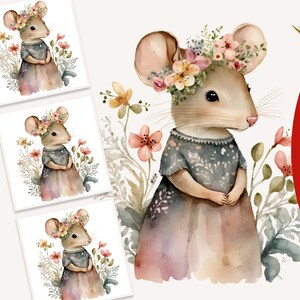 Watercolor Mouse Illustration, Watercolor Cute Mouse, Watercolor Whimsical Animal, Mouse Clipart, Whimsical Mouse Clipart, Watercolor Mouse
