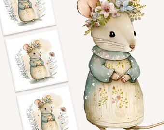 Watercolor Mouse Clipart, Watercolor Cute Mouse, Watercolor Whimsical Animal, Mouse Clipart, Whimsical Mouse Clipart, Watercolor Mouse