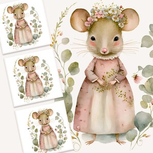 Watercolor Mouse Illustration, Watercolor Cute Mouse, Watercolor Whimsical Animal, Mouse Clipart, Whimsical Mouse Clipart, Watercolor Mouse