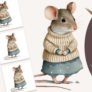 Watercolor Mouse Clipart, Watercolor Cute Mouse, Watercolor Whimsical Animal, Mouse Clipart, Whimsical Mouse Clipart, Watercolor Mouse
