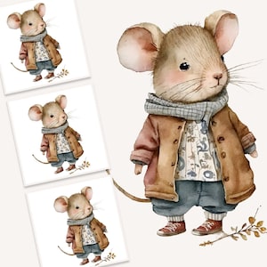 Watercolor Mouse Illustration, Watercolor Cute Mouse, Watercolor Whimsical Animal, Mouse Clipart, Whimsical Mouse Clipart, Watercolor Mouse