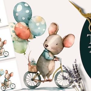 Mouse Clipart, Whimsical Watercolor Mouse Clipart, Watercolor Mouse Clipart, Mouse PNG, Mouse Illustration, Cute Mouse Clipart, POD