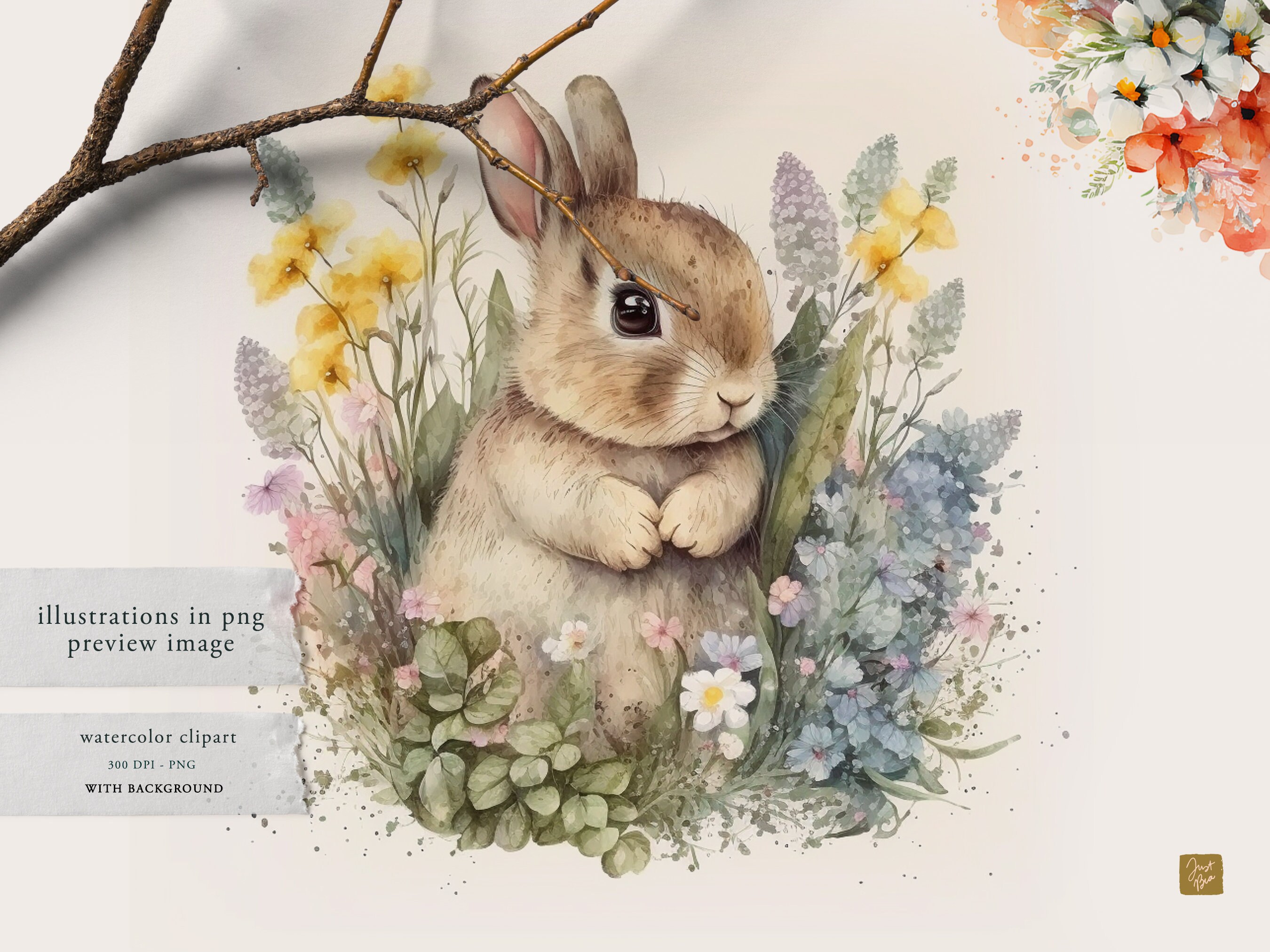 Watercolor Baby Bunny Clipart, Watercolor Baby Bunnies, Whimsical ...