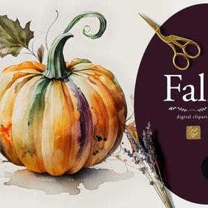 Aquarelle citrouille Clipart, graphiques de citrouille, téléchargement numérique, alimentation saine, légumes, végétarien, végétalien, printemps, citrouille Clipart ensemble