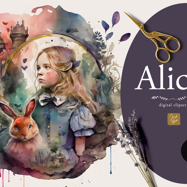 Alice in Wonderland Clipart Alice Clip Art Watercolor Alice Adventures Mad Hatter Tea Party Eat Me Drink Me White Rabbit Key Illustration