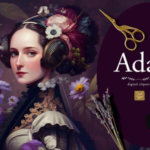 Ada Lovelace Digital Papers, Digital Papers Botanical Background, Ada Lovelace Wall Art, Digital Papers, Ada Lovelace Wall Art Illustrations