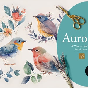 Ilustrações de pássaros em aquarela, pássaros fofos em aquarela, pássaros caprichosos em aquarela, clipart de pássaros em aquarela, pacote de pássaros em aquarela