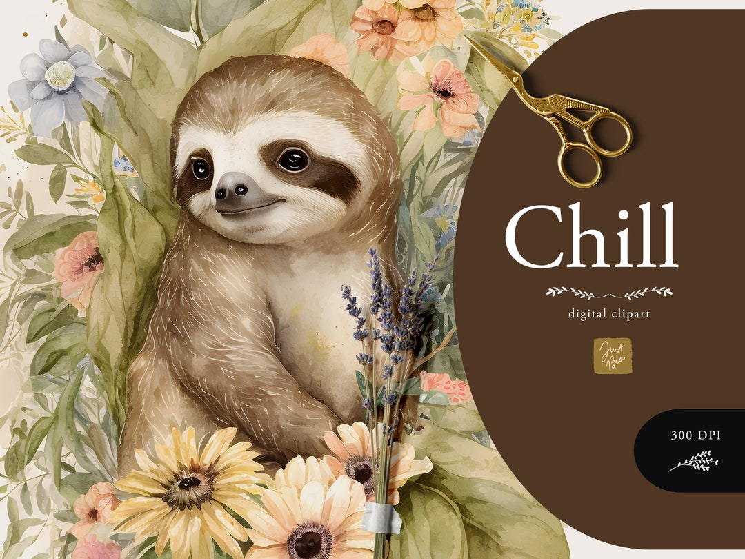 Watercolor Sloth Clipart, Sloth Clipart, Sloth Illustration, Watercolor ...