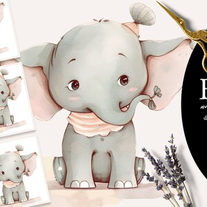 Elephant Clipart, Whimsical Elephant Clipart, Cute Elephant Clipart, Elephant PNG, Elephant Illustration, POD Allowed, Nursery Art