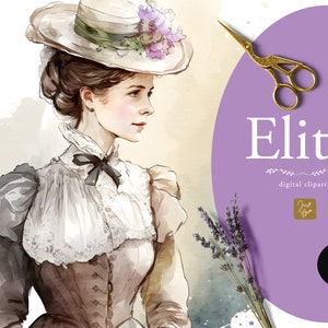 Victorian clipart, Victorian watercolor clipart, Victorian watercolor print, Period dresses clipart, Vintage scrapbooking, Victorian png