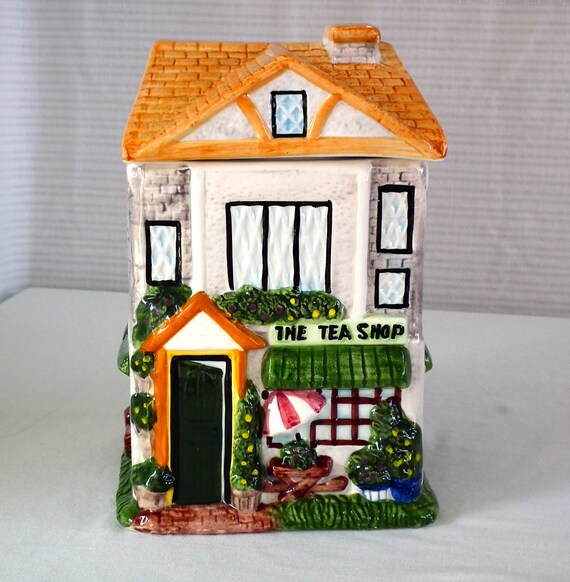 vintage ceramic house shaped cookie jar/ The Tea Shop cookie Etsy