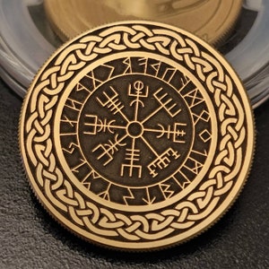 Moeda Viking gravada a laser - Martelo de Thor Mjölnir - Deus nórdico do trovão - Cara ou coroa - 3 tamanhos!