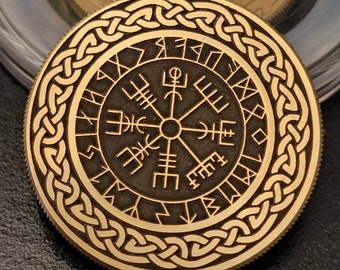 Laser Engraved Viking Coin - Thor's hammer Mjölnir - Norse Thunder God - Heads or Tails - 3 Sizes!