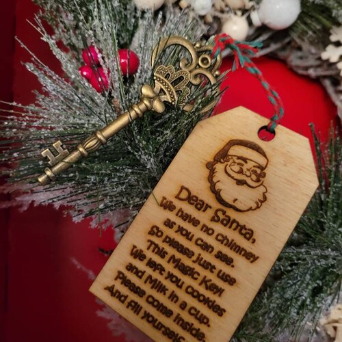 Santa's magic key engraved FREE Santa's lost button & Reindeer tag   Christmas 