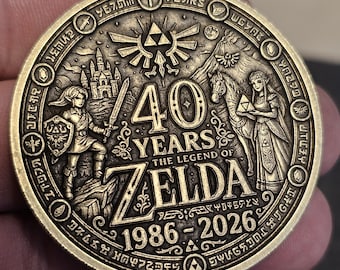 Zelda 40th Anniversary - Version 2 - 50mm Brass Coin - laser engraved