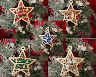 Christmas star ornament set of 5 holiday designs