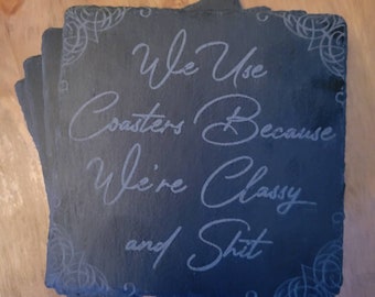 Classy and Shit Coasters | Funny Coaster Set | Sassy Coasters | Swearing Coasters | Funny Housewarming Gift | Host Gift | Swear Word Gift