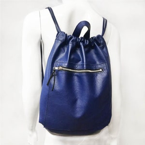 Leder Rucksack blau royalblau schlicht  Damen + Herren Gymbag | Gymsack Beutel mit Zug | minimalistischer Rucksack Turnbeutel Sportbeutel