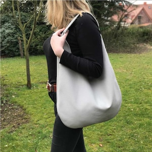 Hobo bag Leather grey light grey| Oversized women leazher handbag spring summer bag | minimalist bag | trend bag handmade