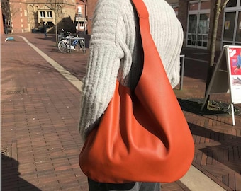 Hobo Bag terracotta brown-orange leather bag | Oversized woman summer trend handbag | large minimalist Shoulder bag | shopping travel bag