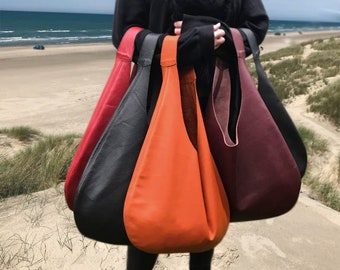 Leather Bag Hobo Bag black matt, bordeaux oxblood, burgundy dark red | Oversized shopper handbag | large minimalist leather Shoulder bag