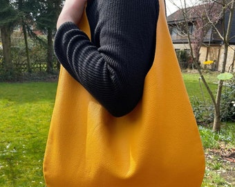 Bolso hobo bolso grande de piel mimosa amarillo | Bolso bandolera mujer con asa | bolso minimalista para viajes, negocios, compras, playa