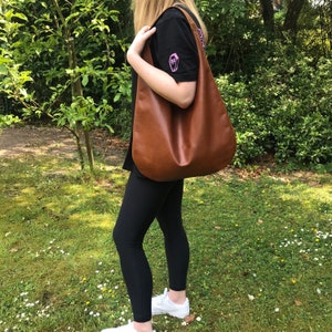Ledertasche braun Hobo Bag erdnuss braun Pull-Up Leder | große Handtasche Damen Ledertasche A4 minimalistisch | Shopper Schultertasche