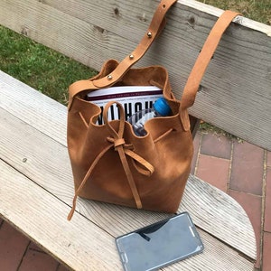 Leather Bag cognac brown Bucket Bag | Oxblood-burgundy Women Shoulder Bag | Leather pouch | minimal | Crossbody Bag Pull-Up