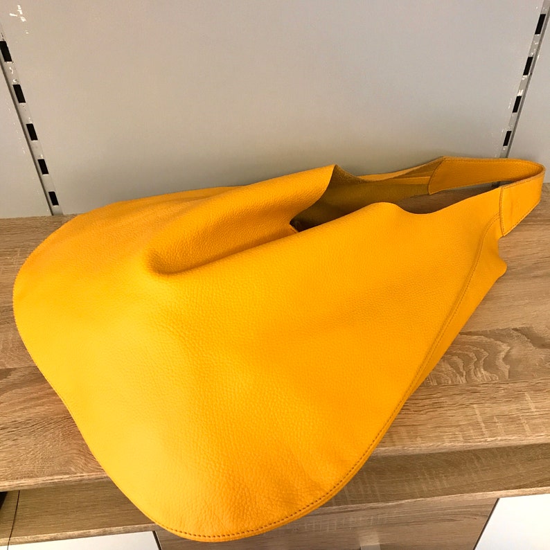 Hobo Bag yellow sun leather bag Oversized woman summer trend handbag large minimalist Shoulder bag shopping travel bag image 2
