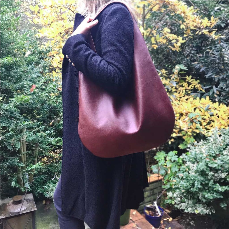 Leather Bag Hobo Bag black matt, bordeaux oxblood, burgundy dark red Oversized shopper handbag large minimalist leather Shoulder bag bordeaux/oxblood