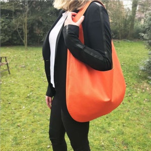 Leather Bag orange Hobo Bag Women | Leather Handbag Beach bag Oversize | Shoulder leather bag large | minimalist leather Shoppingbag