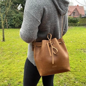 Leather bag curry brown Bucket Bag vintage | Leather shoulder bag | minimalist crossbody bag pull-up leather | women handmade bag