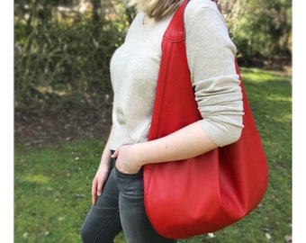 Ledertasche rot Hobo Bag Schultertasche Henkeltasche | große Handtasche | Ledertasche Oversize | Shopper minimalistic Design | Hobo Tasche