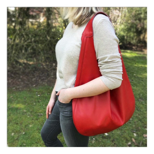Leather Bag red Hobo Bag Women | Leather Handbag | vegtan Leatherbag Oversize | Shopper leather bag large | minimalist leather Shoppingbag