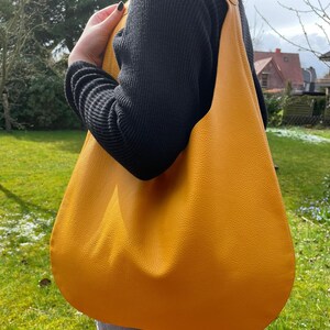 Hobo Bag yellow sun leather bag Oversized woman summer trend handbag large minimalist Shoulder bag shopping travel bag image 6