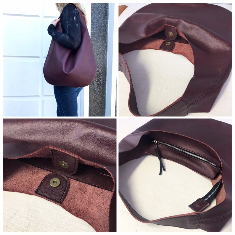 Leather Bag Hobo Bag black matt, bordeaux oxblood, burgundy dark red Oversized shopper handbag large minimalist leather Shoulder bag image 10