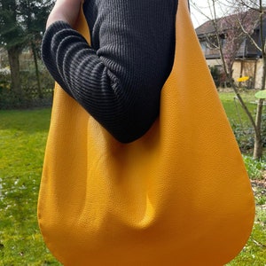 Hobo Bag yellow sun leather bag Oversized woman summer trend handbag large minimalist Shoulder bag shopping travel bag image 5