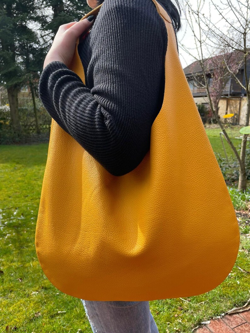 Hobo Bag yellow sun leather bag Oversized woman summer trend handbag large minimalist Shoulder bag shopping travel bag image 5