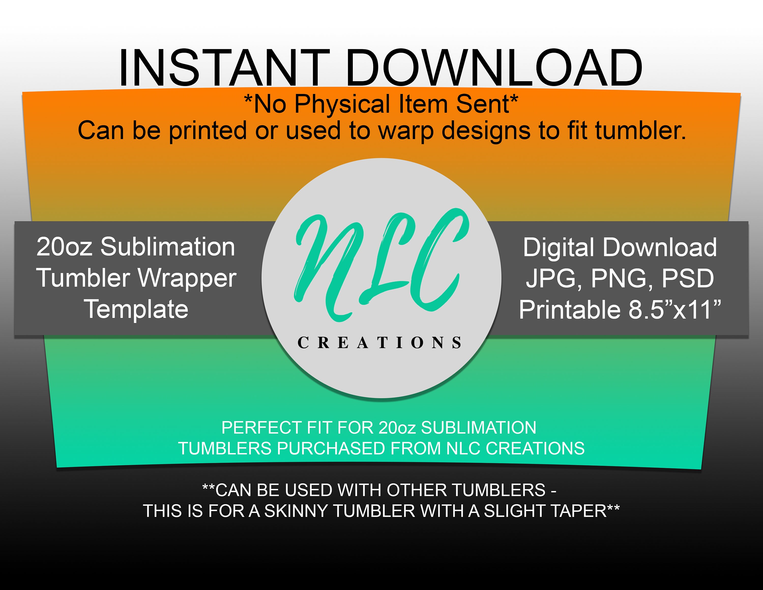 20oz Skinny Tapered Sublimation Tumbler Sizing Printable - Etsy