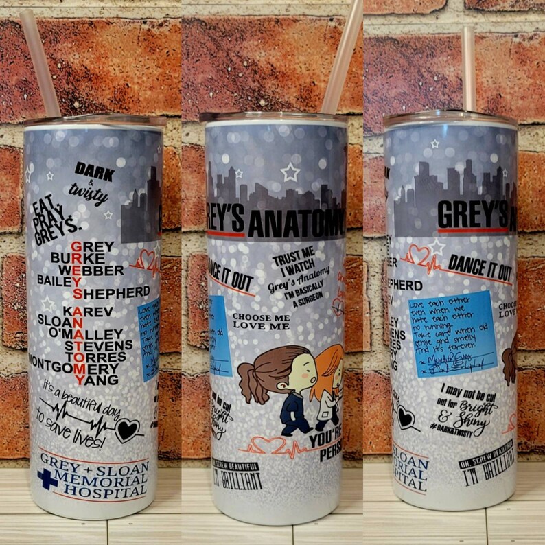 Grey's Anatomy Tumbler, pick me love me, dark and twisty, You're My Person, Twisted Sisters, Grey's Anatomy Cup 