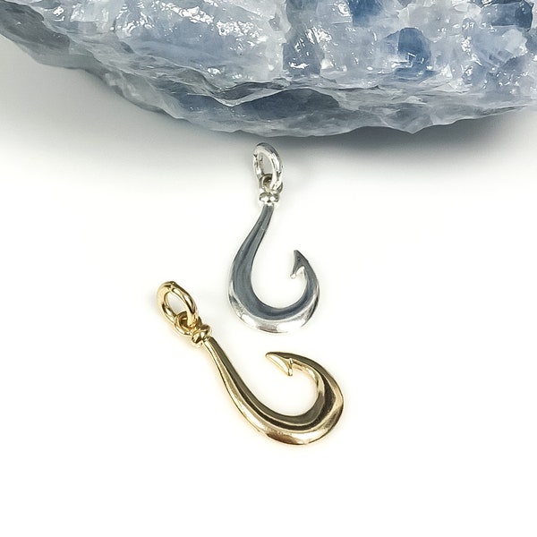 Fish Hook – Gold or Sterling Fish Hook - Ocean Nautical, Fishing, Outdoor Charms, Bracelet Hook, Him or Her, Bracelet Hooks, Necklace Hooks