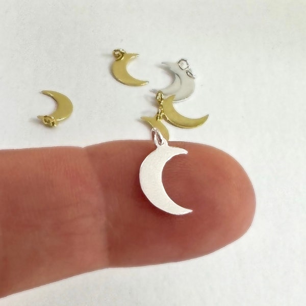 Moon - Sterling Silver Small Crescent Moon Charm - Celestial, Astrology, Spiritual Charms, Moon and Stars, Earring Findings, Gold Tiny Moon