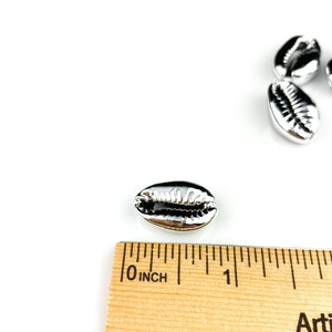 Cowrie - Silver Cowrie Shell Beads, 10x15mm Charm - Silver Shell Pendant , Ocean Shells, Beach Charms, Cowrie, Crab Shell, Beach Jewelry
